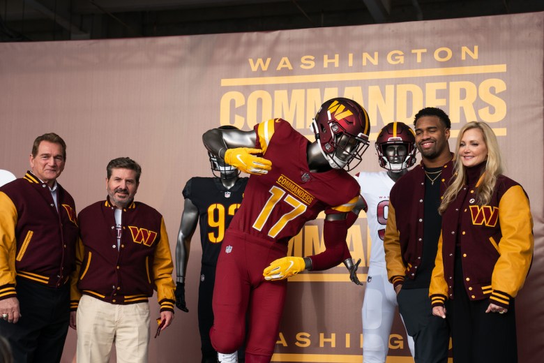 The Washington Football Team reveals its new name during a Feb. 2 press conference at FedEx Field in Landover, Maryland. The team now will be known as the Washington Commanders. (Abdullah Konte/The Washington Informer)