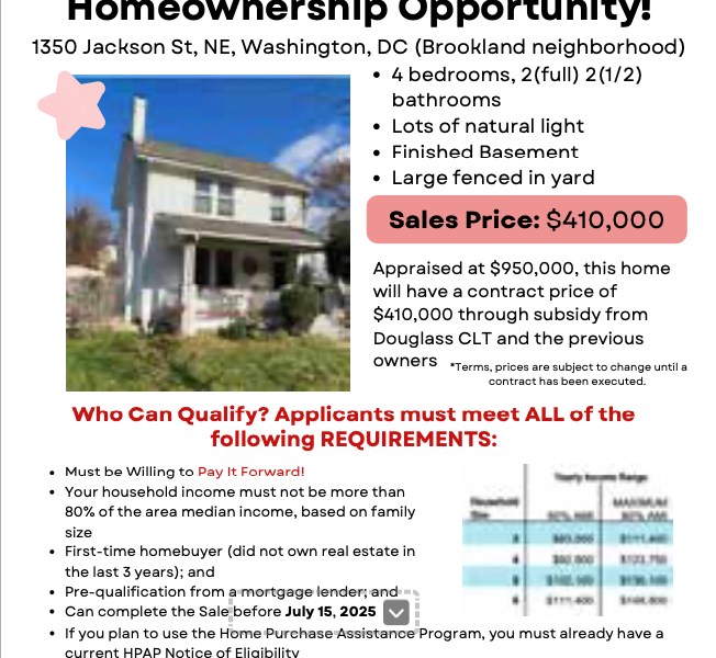 The Douglass Community Land Trust's "Pay it Forward" Ownership program gives home purchasers an opportunity to afford homes below cost and be part of a 50-year-old tradition of community investment.