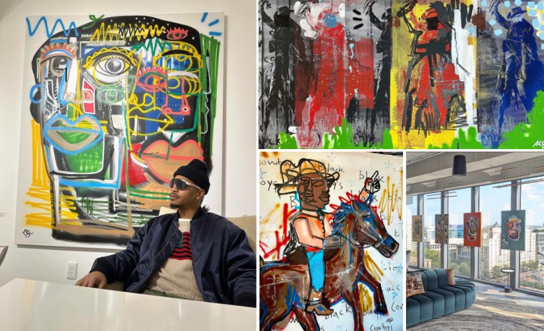Howard University alumnus Clarence James is a self-taught artist who fuses raw art with emotionally charged colors to challenge societal limitations and depict themes of resistance, identity and freedom in his visual art. (Courtesy photo)