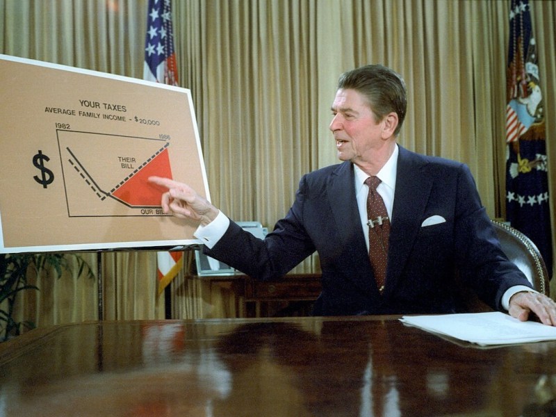 **FILE** President Reagan addresses the nation from the Oval Office on tax reduction legislation on July 27, 1981. (White House Photographic Collection via Wikimedia Commons)