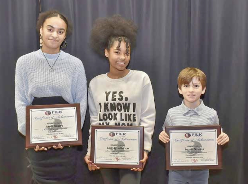 From left: Martin Luther King Jr. Essay Contest winners Leah Bailey, Serenity Jefferson and Austin Strauss (Courtesy of Maurice Fitzgerald)