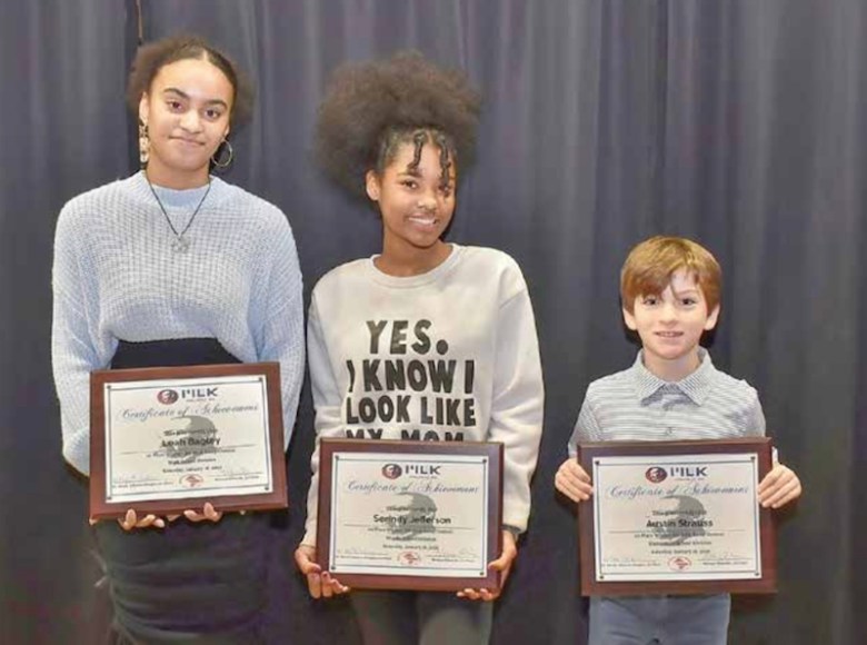 From left: Martin Luther King Jr. Essay Contest winners Leah Bailey, Serenity Jefferson and Austin Strauss (Courtesy of Maurice Fitzgerald)