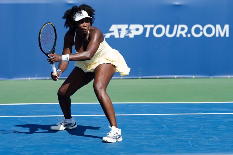 Venus Williams competes in the 2025 Mubadala Citi DC Open doubles match alongside Hailey Baptiste.